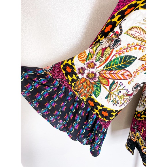 Etro Jungle Silk Lace-up Front Bell Sleeve Blouse Size 42 - Picture 5 of 13